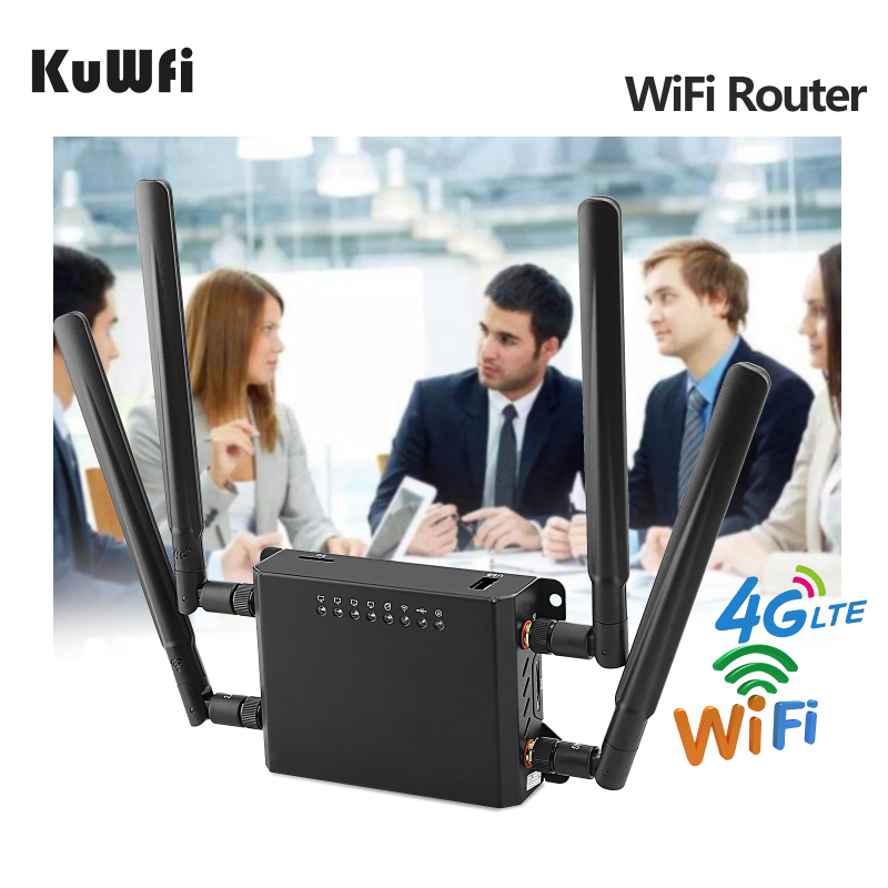 KuWFi CAT6 300Mbps 3G 4G LTE Car WiFi Wireless Router Extender Strong Signal Car WiFi Routers with USB Port SIM Card Slot with External Antennas