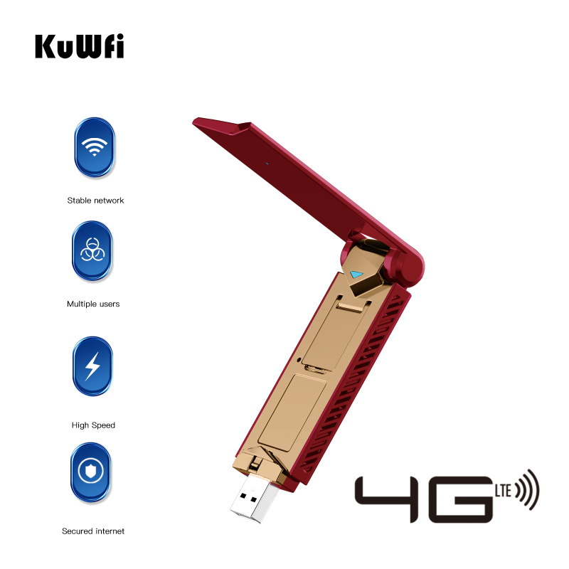 KuWFi 4G USB WiFi Modem 150Mbps USB Dongle Mobile Broadband Sim Card Wireless Adapter Hotspot Mini Router With External Antenna