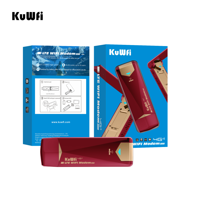 KuWFi 4G USB WiFi Modem 150Mbps USB Dongle Mobile Broadband Sim Card Wireless Adapter Hotspot Mini Router With External Antenna