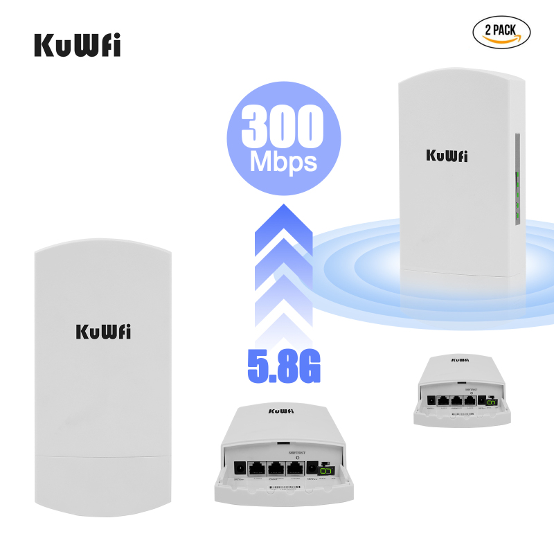 KuWFi 5.8G 300Mbps Wireless Outdoor Bridge CPE PTP 3KM Long Range with3*10/100Mbps RJ45 LAN Port 12dBi High Gain Antenna 48V PoE