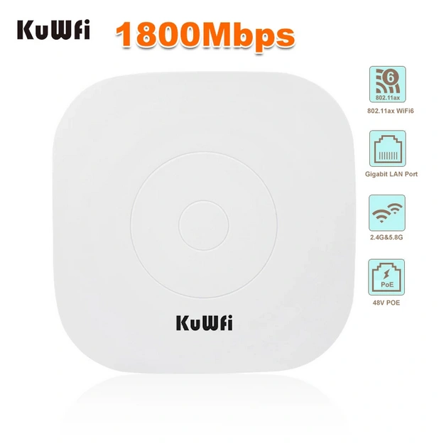 KuWFi 1800Mbps WiFi 6 Wireless Ceiling AP Dual Band 2.4G&5.8G 11AX WiFi  Range Extender