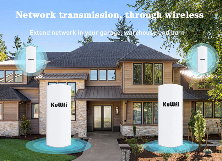 KuWFi 5.8G WIFI Router Outdoor Wireless 300Mbps Wifi Repeater Point to Point Wifi Signal Amplifier Increases Wifi Range 1-3KM