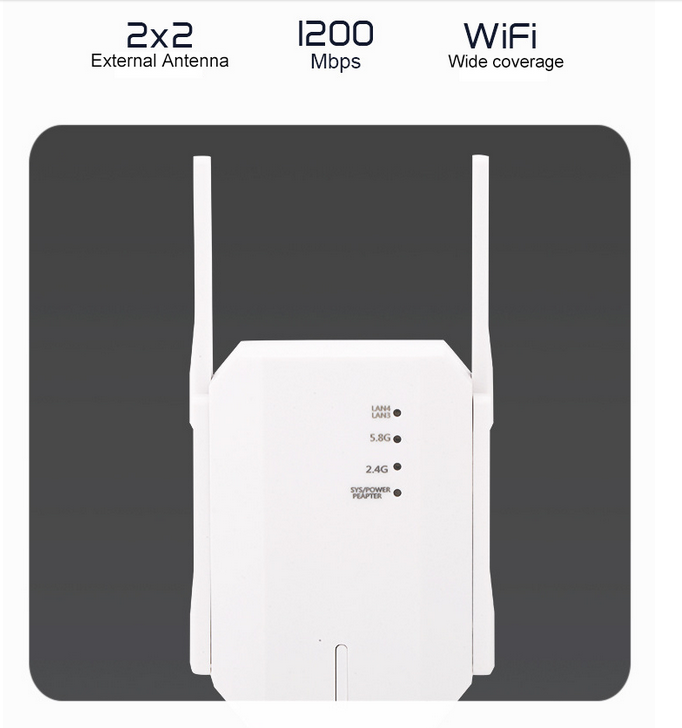 KuWFi 1200Mbps Wireless Repeater Dual Band Wifi Signal Booster Wifi Range Extender Router Network Amplifier 2 LAN Port 4 Antenna