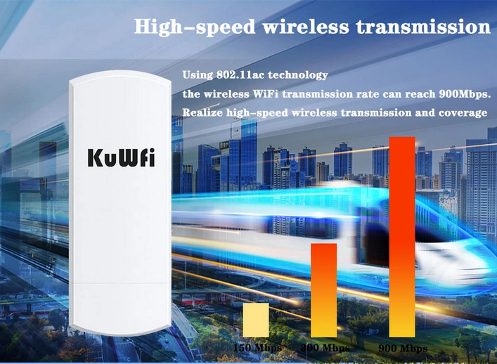 KuWFi 5.8G WIFI Router Outdoor Wireless 300Mbps Wifi Repeater Point to Point Wifi Signal Amplifier Increases Wifi Range 1-3KM