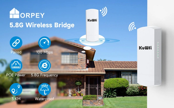 KuWFi 5.8G WIFI Router Outdoor Wireless 300Mbps Wifi Repeater Point to Point Wifi Signal Amplifier Increases Wifi Range 1-3KM