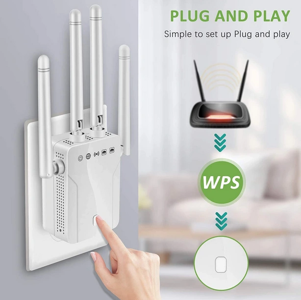 KuWFi Wireless Repeater 1200Mbps 2.4Ghz &amp; 5Ghz Long Range WiFi Extender Dual Band Wi-Fi Signal Amplifier Booster 4 PCS Antennas