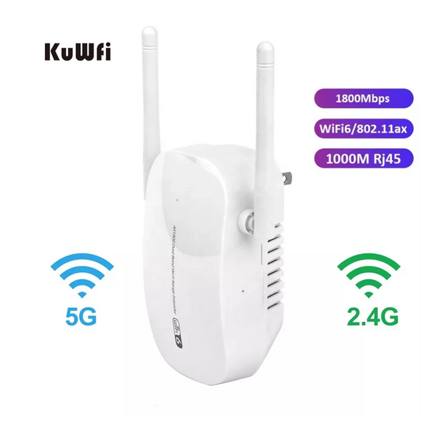 KuWFi WiFi6 Repeater 1800Mbps Dual Band 2.4G&5G Gigabit Wireless Extender Wifi6 Signal Booster Long Range Ethernet Amplifier