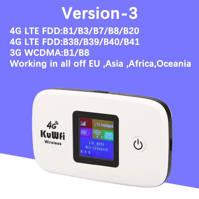 KuWFi 4G Lte Hotspot Wifi Router Mobile150Mbps 4G Pocket LTE Router Mobile Hotspot For Travel Router 2400mAh Battery High Speed