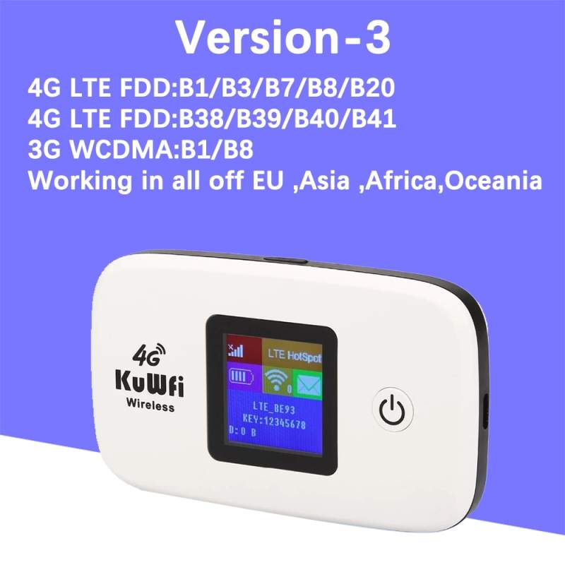 KuWFi 4G Lte Hotspot Wifi Router Mobile150Mbps 4G Pocket LTE Router Mobile Hotspot For Travel Router 2400mAh Battery High Speed