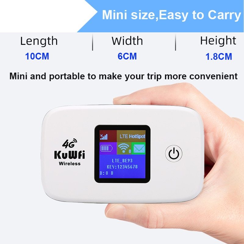 KuWFi 4G Lte Hotspot Wifi Router Mobile150Mbps 4G Pocket LTE Router Mobile Hotspot For Travel Router 2400mAh Battery High Speed