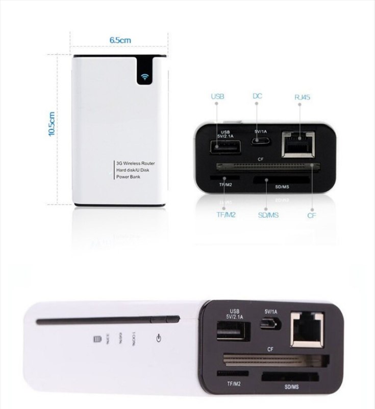 KuWFi Wireless Data share SD/TF/CF Card Reader 300Mbps Wireless Router&amp;Repeater Power Bank 6000MAH RJ45 for IOS Android
