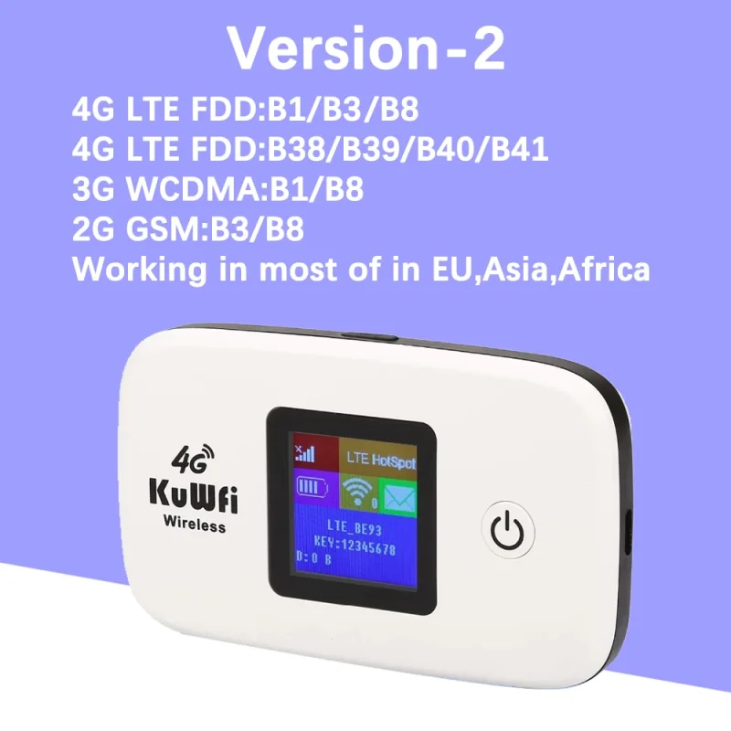 KuWFi 4G Lte Hotspot Wifi Router Mobile150Mbps 4G Pocket LTE Router Mobile Hotspot For Travel Router 2400mAh Battery High Speed