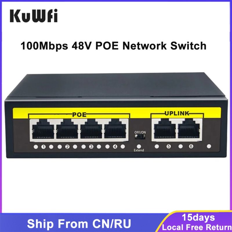 KuWFi POE Switch 48V 100Mbps Smart IP Switch 4/8 Ports POE Standard RJ45  Injector Switcher for IP Camera/Wireless AP/CCTV