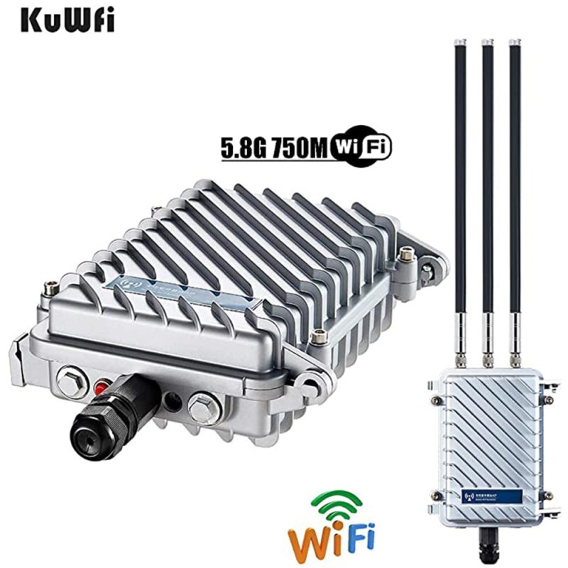 KuWFi Outdoor Wireless Bridge WiFi Access Point 750Mbps Wireless Repeater 2.4G&5.8G Wifi Antennas Waterproof Base Station AP