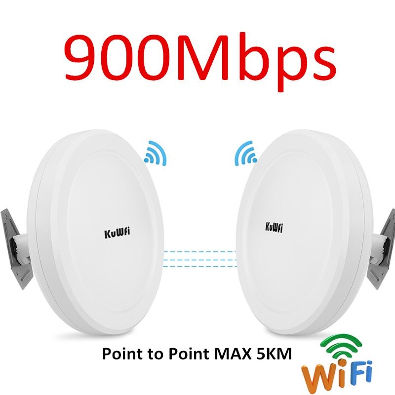 KuWFi 900Mbps Outdoor Wireless Wifi Bridge  5.8G Wireless Repeater/AP Router Point to Point 3-5KM Wifi Coverage 24V POE Adapter