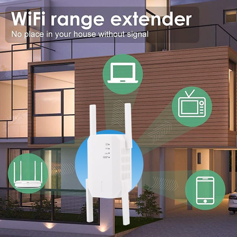 KuWFi 1200Mbps Wireless Repeater Dual Band Wifi Signal Booster Wifi Range Extender Router Network Amplifier 2 LAN Port 4 Antenna