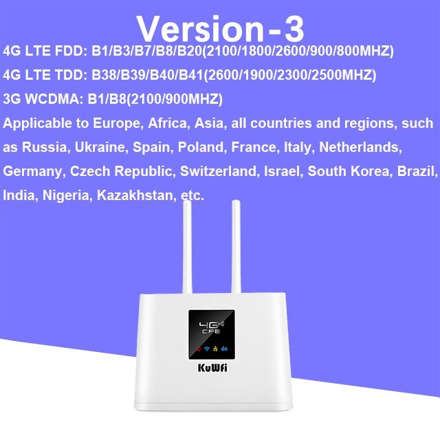 KuWFi Router 4G LTE 150Mbps 4G SIM WIFI Router Modem Unlocked with 2pcs External Antennas WAN/LAN Port SIM Card Slot VAT Include