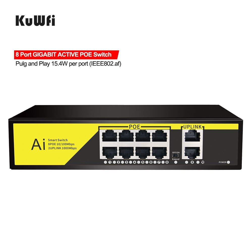 KuWFi 100/1000Mbps POE Switch IEEE 802.3 af/at 8port Network Switch Ethernet  Standardized RJ45 Port for POE Cameras