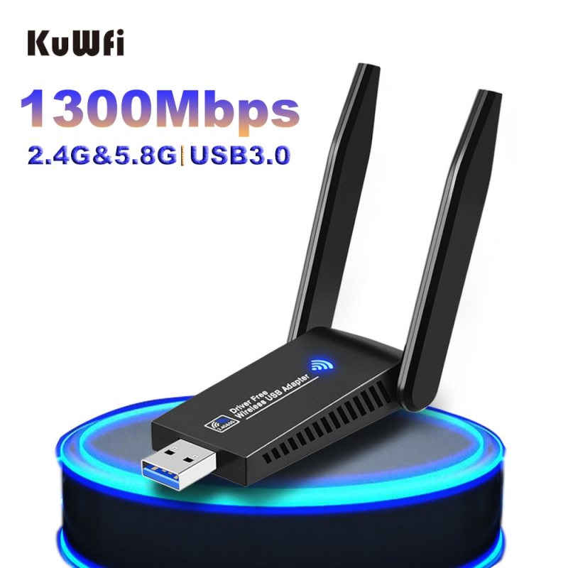 KuWFi 1300Mbps USB WiFi Adapter USB3.0 Network Card Dual Band 2.4G&5G Free Driver 802.11AC Wireless Wifi Receiver for Laptop PC