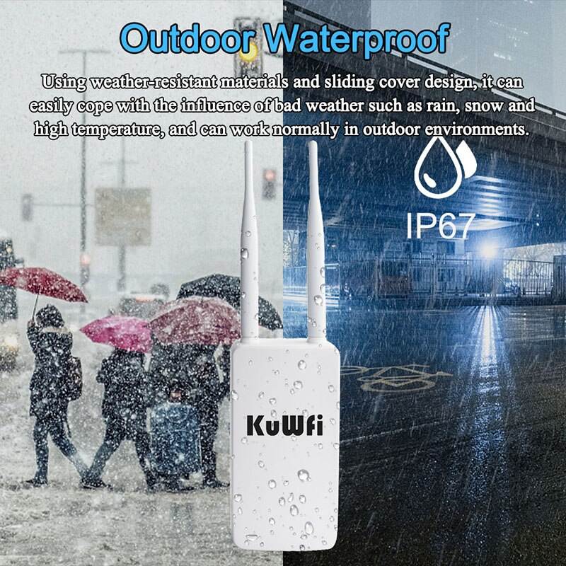 KuWFi 4G WiFi Router 300Mbps Wireless Long Range WiFi Range Extender Unlocked Outdoor Waterproof LTE Router With Sim Card