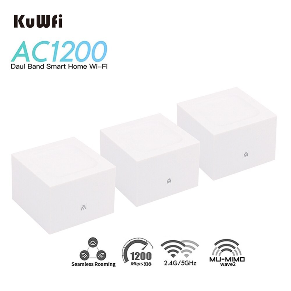 KuWFi Mesh Router WiFi 2.4G&5G AC1200 Whole Home Coverage Wireless System Ethernet Gigabit Port WiFi Extender APP Remote Manage