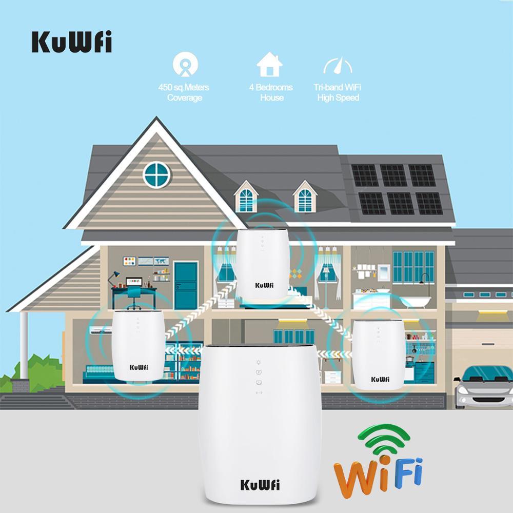 KuWFi 3pcs Mesh Router Whole Home Mesh WiFi AC1200 2.4G/5.8GHz Wireless Wifi Router APP Remote Manage 150+ Devices