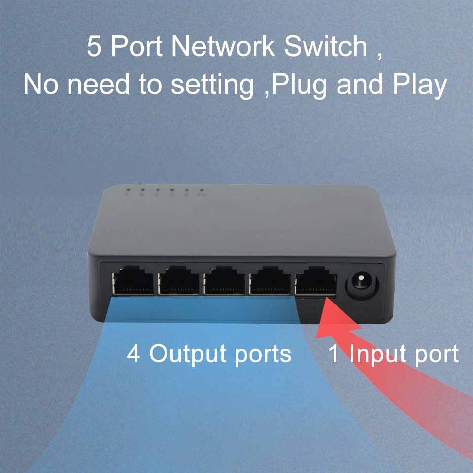 5 Port Mini Network Switches 100/1000Mbps RJ45 LAN Desktop Fast Ethernet Switching Hub Adapter Half/Full-Duplex for Home Monitor