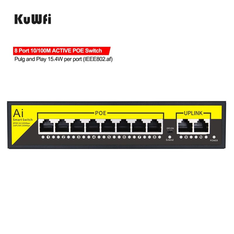 KuWFi POE Switch 48V 8Ports 100Mbps Ports IEEE 802.3 af/at Ethernet Switch Suitable for IP Camera/Wireless AP Router