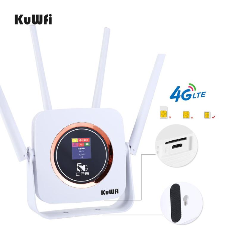 KuWFi 4G Router Cat6 300Mbps Unlocked Wireless CPE Router 4G LTE SIM Wifi Router With SIM Card Slot &amp;RJ45 Lan Port