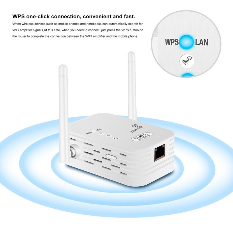 KuWFi 2.4G&5G WiFi Repeater 1200Mbps Wifi Range Extender Wireless Signal Booster Amplifier with 2dBi Omnidirectional Antenna LAN