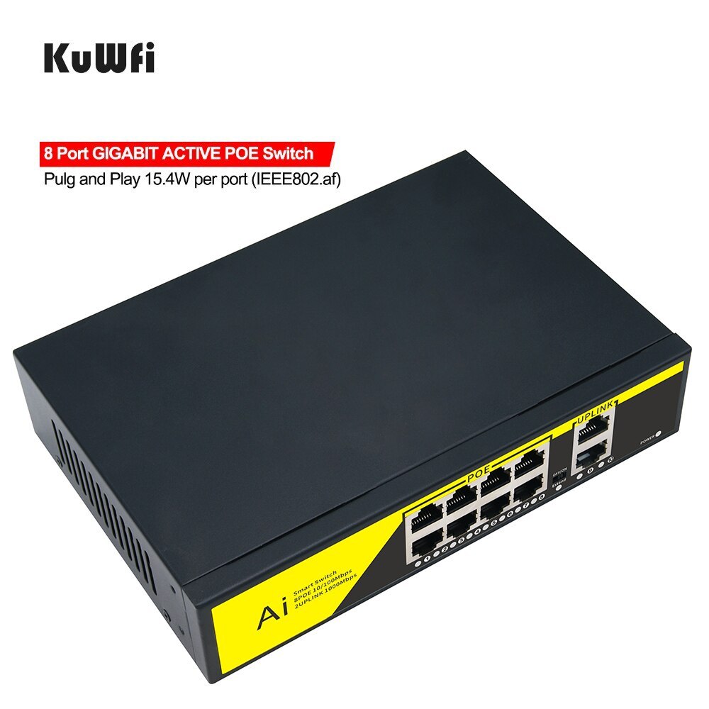 KuWFi 100/1000Mbps POE Switch IEEE 802.3 af/at 8port Network Switch Ethernet  Standardized RJ45 Port for POE Cameras