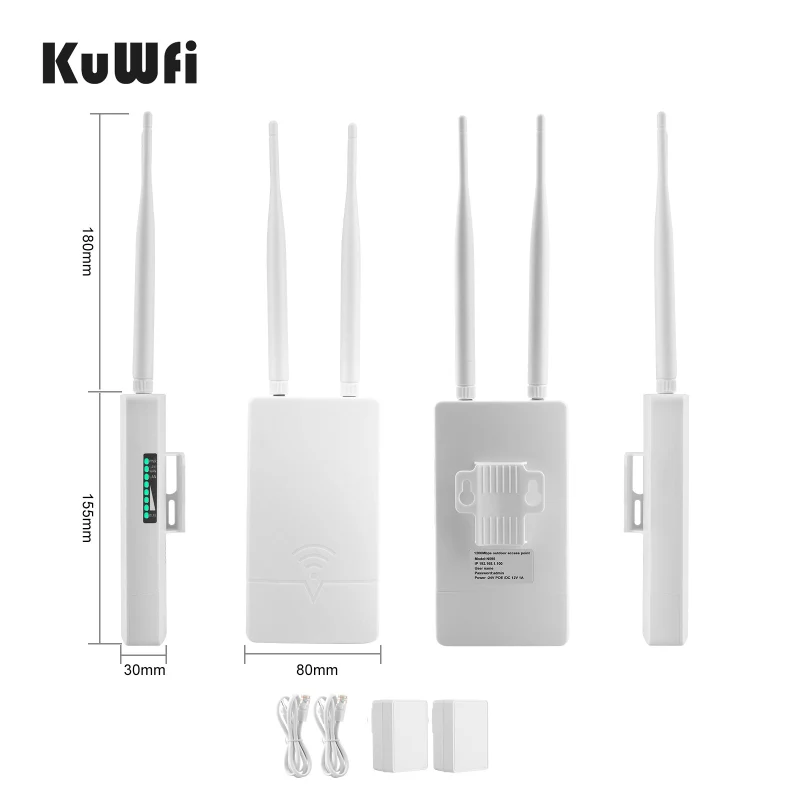 KuWFi 5G&amp;2.4Gh 1200Mbps Outdoor Wireless WiFi AP Router High Power Dual Dand High Gain 2*5dBi Wifi Antenna With 24V POE