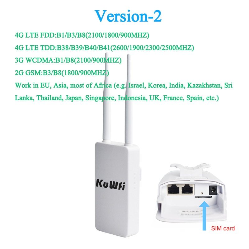 KuWFi 4G WiFi Router 300Mbps Wireless Long Range WiFi Range Extender Unlocked Outdoor Waterproof LTE Router With Sim Card