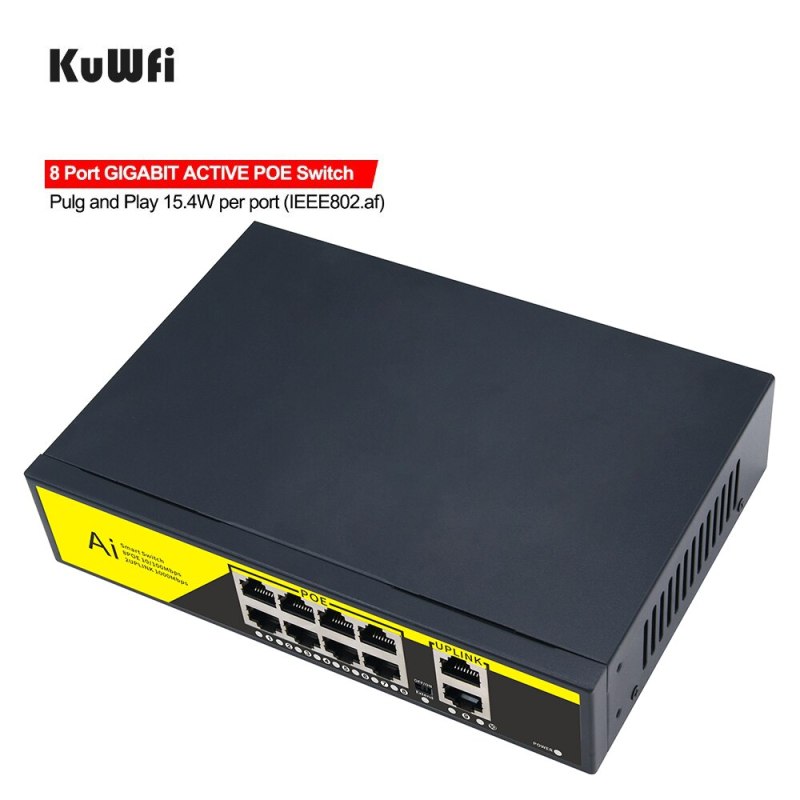 KuWFi 100/1000Mbps POE Switch IEEE 802.3 af/at 8port Network Switch Ethernet  Standardized RJ45 Port for POE Cameras