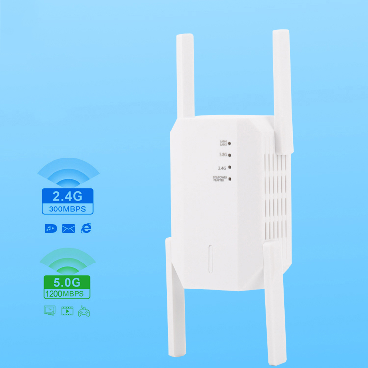 KuWFi 1200Mbps Wireless Repeater Dual Band Wifi Signal Booster Wifi Range Extender Router Network Amplifier 2 LAN Port 4 Antenna