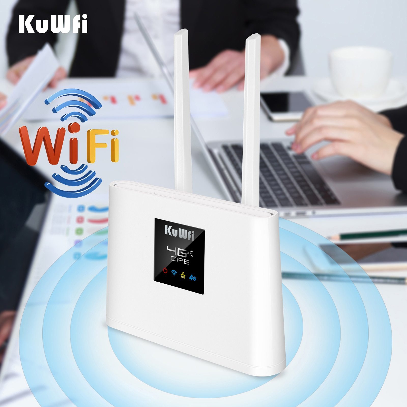 KuWFi Router 4G LTE 150Mbps 4G SIM WIFI Router Modem Unlocked with 2pcs External Antennas WAN/LAN Port SIM Card Slot VAT Include