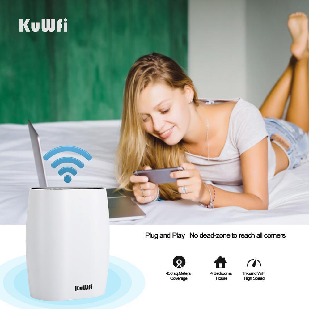 KuWFi 3pcs Mesh Router Whole Home Mesh WiFi AC1200 2.4G/5.8GHz Wireless Wifi Router APP Remote Manage 150+ Devices