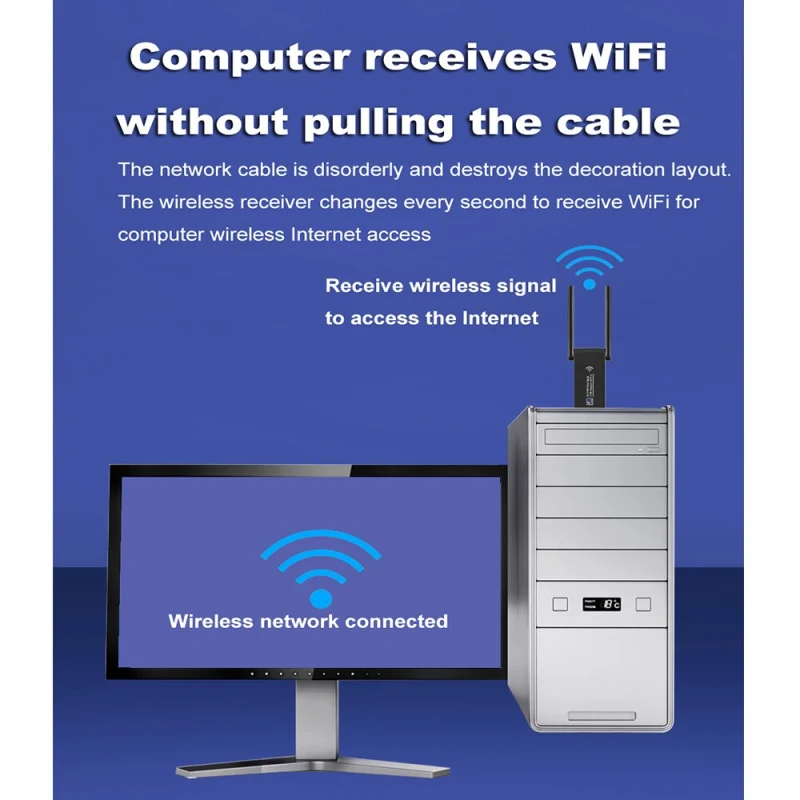 KuWFi 1300Mbps USB WiFi Adapter USB3.0 Network Card Dual Band 2.4G&5G Free Driver 802.11AC Wireless Wifi Receiver for Laptop PC