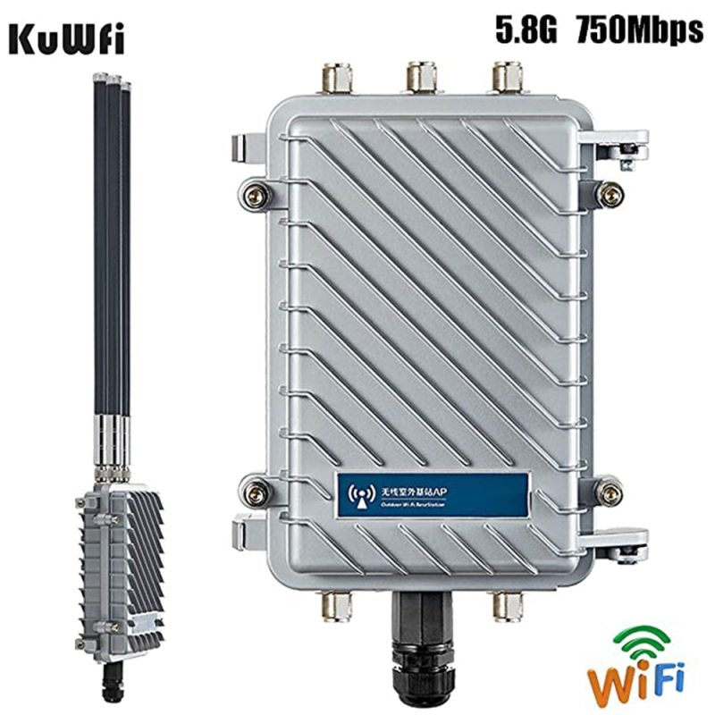 KuWFi Outdoor Wireless Bridge WiFi Access Point 750Mbps Wireless Repeater 2.4G&5.8G Wifi Antennas Waterproof Base Station AP
