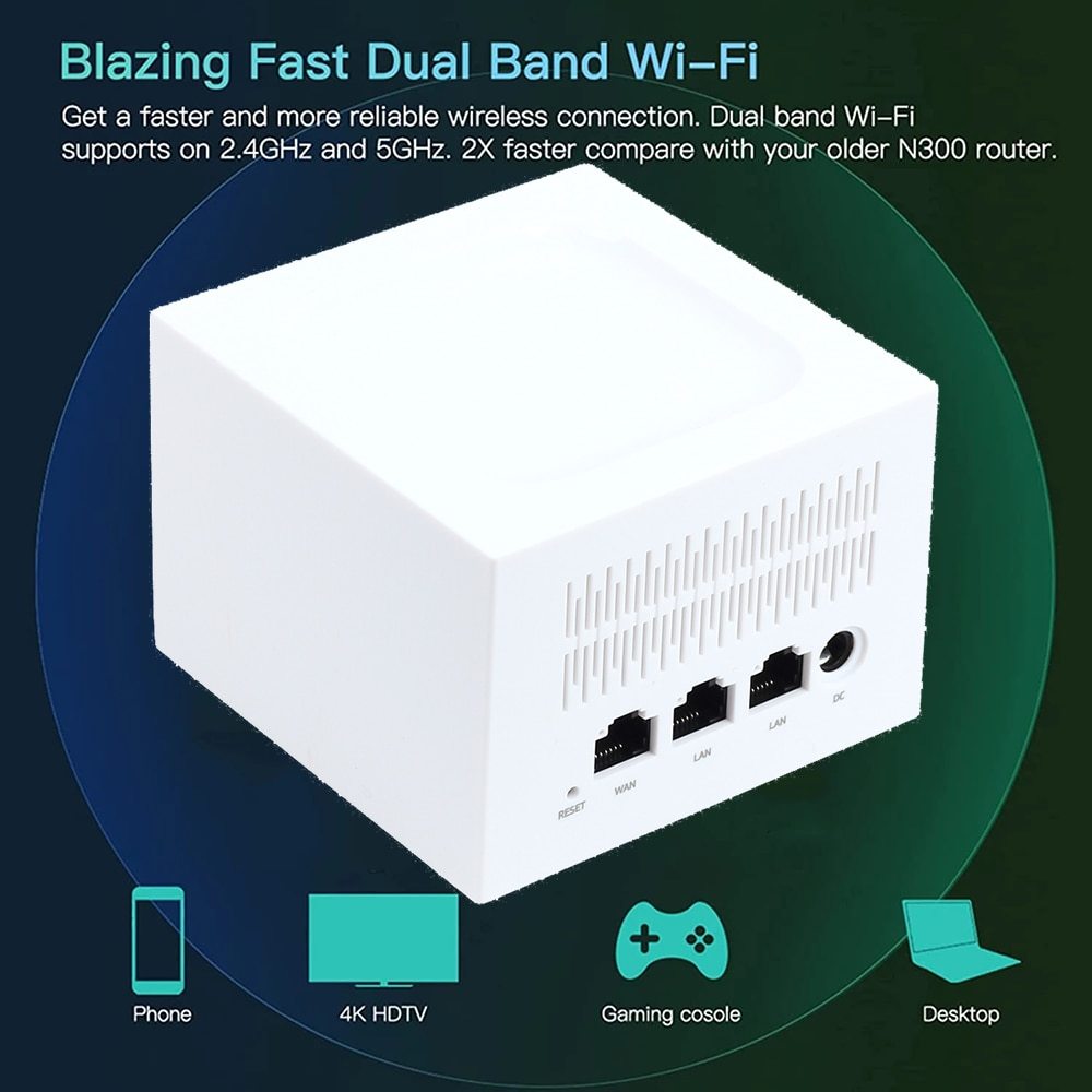 KuWFi Mesh Router WiFi 2.4G&5G AC1200 Whole Home Coverage Wireless System Ethernet Gigabit Port WiFi Extender APP Remote Manage