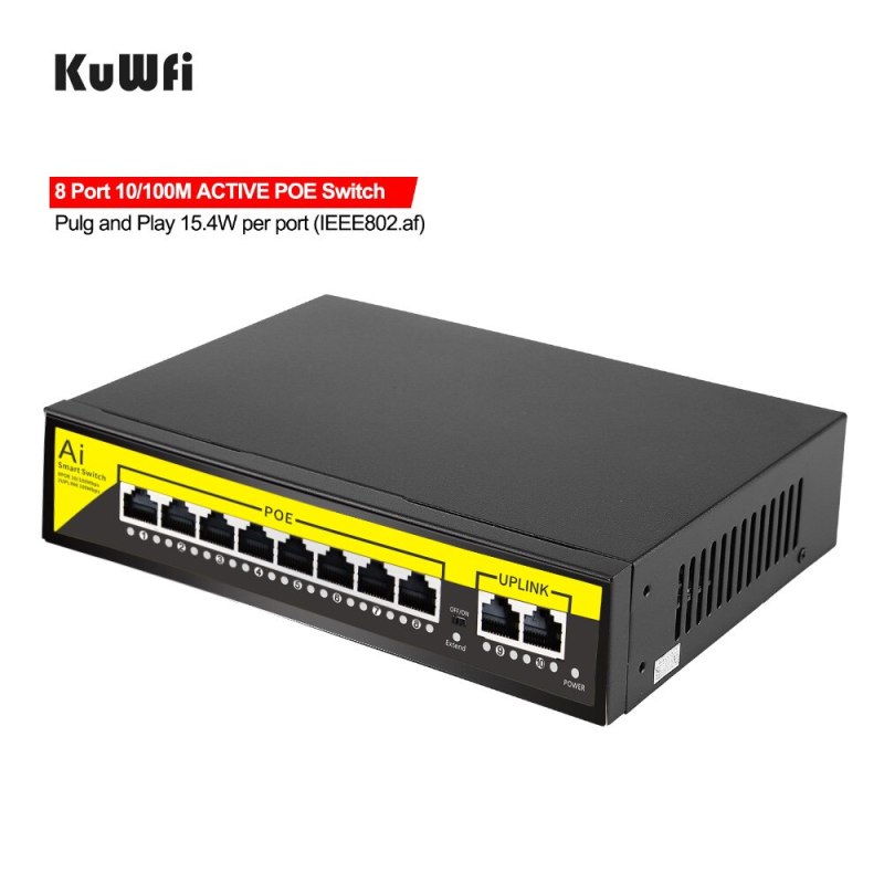 KuWFi POE Switch 48V 8Ports 100Mbps Ports IEEE 802.3 af/at Ethernet Switch Suitable for IP Camera/Wireless AP Router