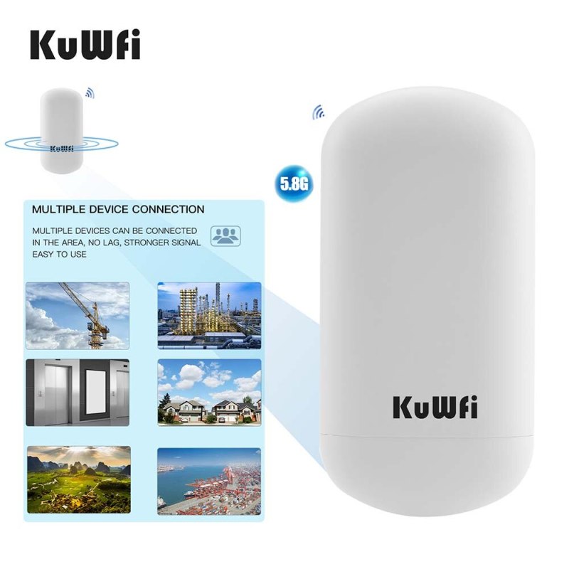 KuWFi 5.8G 450Mbps Wireless Bridge Outdoor Router CPE Point to Point 1-2KM Long Range Access With 8dbi Antenna 24V POE Adapter