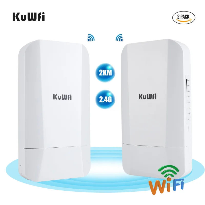 KuWFi 2.4G 300Mbps Outdoor Wireless Bridge Point to Point 1-2KM  Router  with Gigabit RJ45 port IP65 waterproof 24V POE Adapter