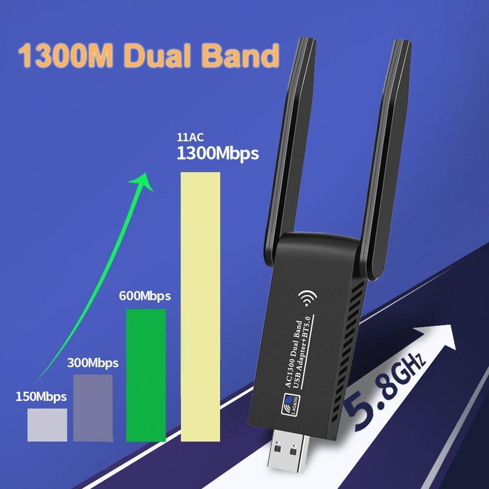 KuWFi 1300Mbps USB WiFi Adapter USB3.0 Network Card Dual Band 2.4G&5G Free Driver 802.11AC Wireless Wifi Receiver for Laptop PC