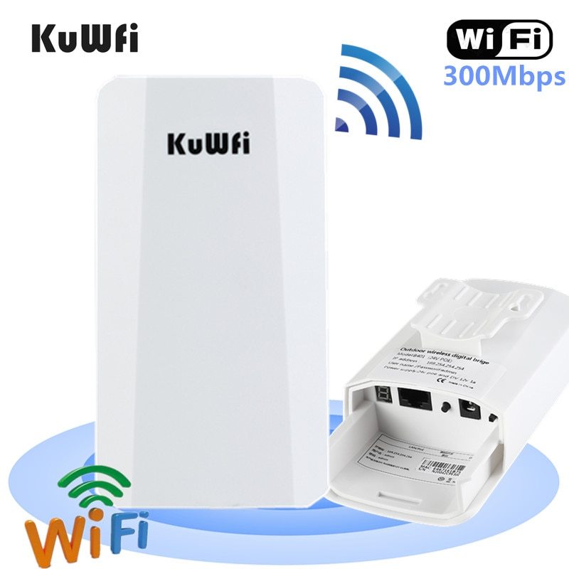 KuWFi Outdoor Router Outdoor P2P 1KM Wireless WIFI Bridge 300Mbps Wireless CPE With 24V POE Adapter for IP Camera