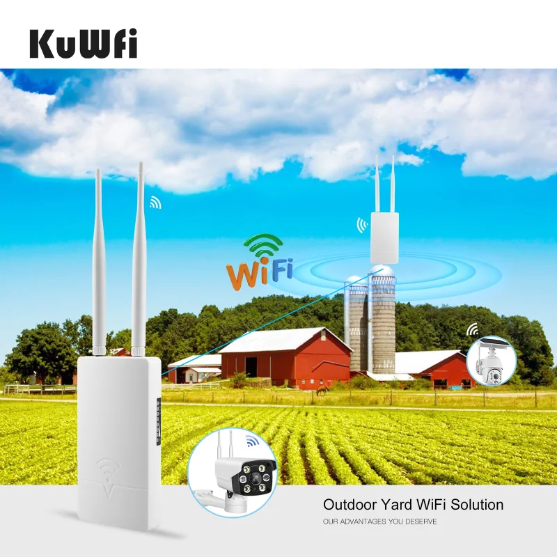 KuWFi 5G&amp;2.4Gh 1200Mbps Outdoor Wireless WiFi AP Router High Power Dual Dand High Gain 2*5dBi Wifi Antenna With 24V POE