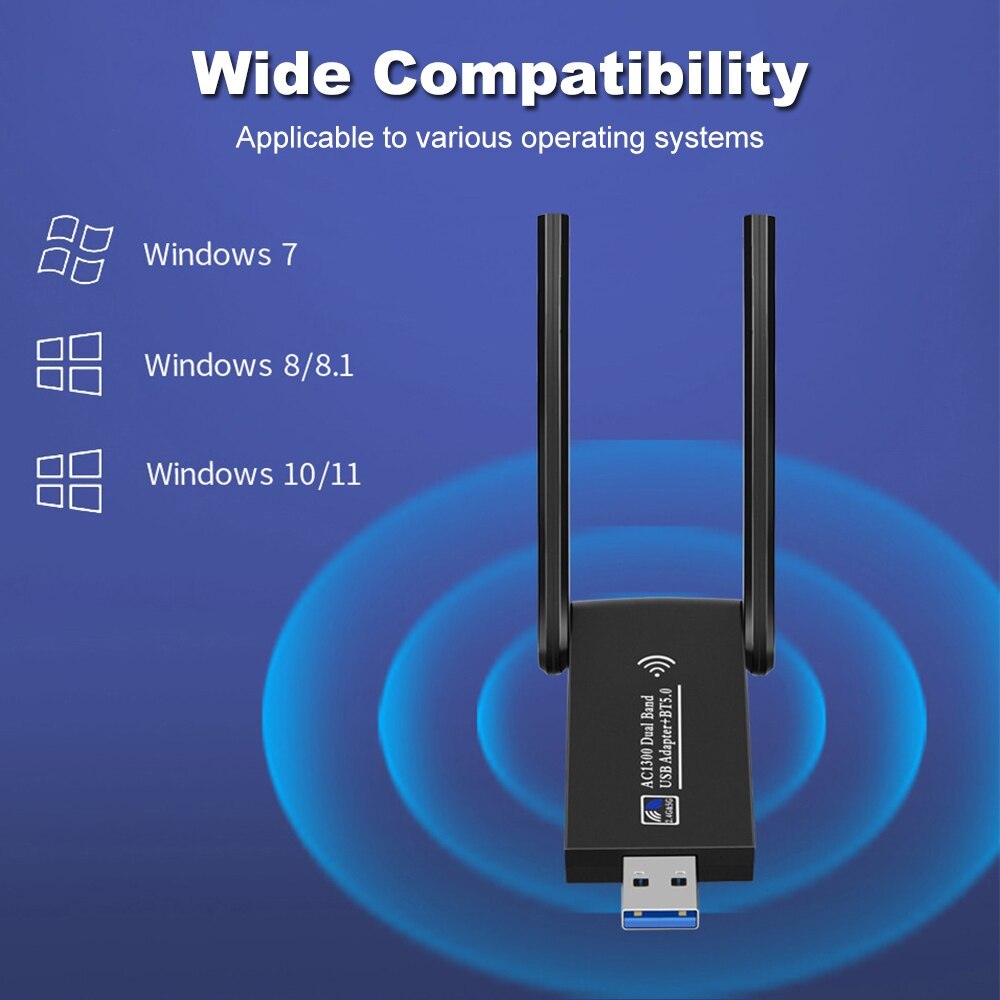 KuWFi 1300Mbps USB WiFi Adapter USB3.0 Network Card Dual Band 2.4G&5G Free Driver 802.11AC Wireless Wifi Receiver for Laptop PC
