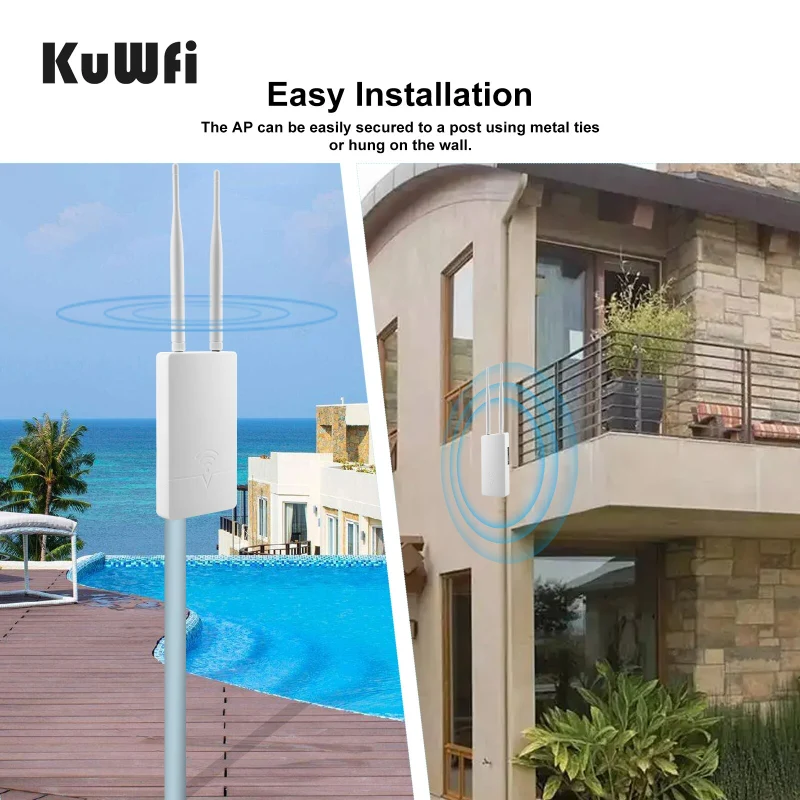 KuWFi 5G&amp;2.4Gh 1200Mbps Outdoor Wireless WiFi AP Router High Power Dual Dand High Gain 2*5dBi Wifi Antenna With 24V POE