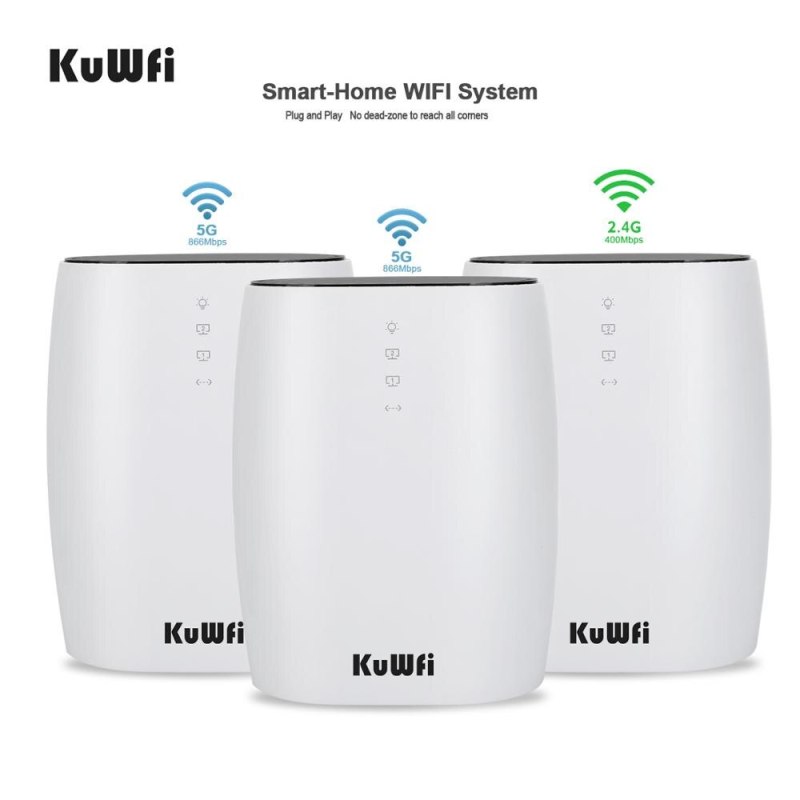 KuWFi 3pcs Mesh Router Whole Home Mesh WiFi AC1200 2.4G/5.8GHz Wireless Wifi Router APP Remote Manage 150+ Devices