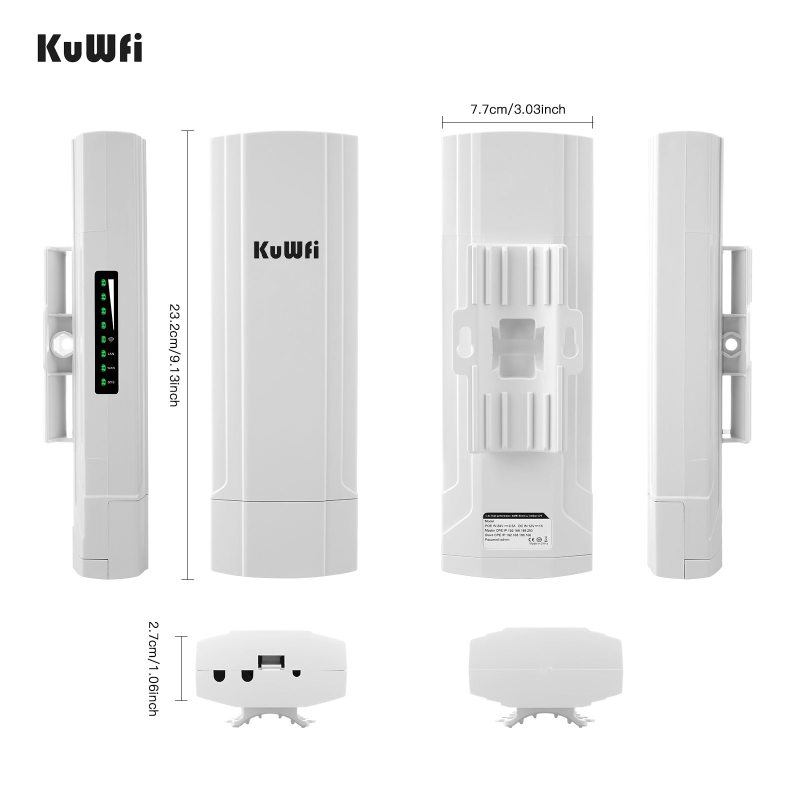 KuWFi 5.8G WiFi Bridge 300Mbps 3KM PTP Access Wireless Outdoor CPE WiFi Extender 14dBi Antenna 2*100M LAN RJ45 Port 24V PoE